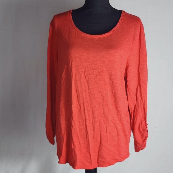 Chico's Red Adj Roll Tab Sleeve Cotton Modal the Ultimate Tee Sz Chico 3 US XL - Picture 1 of 16